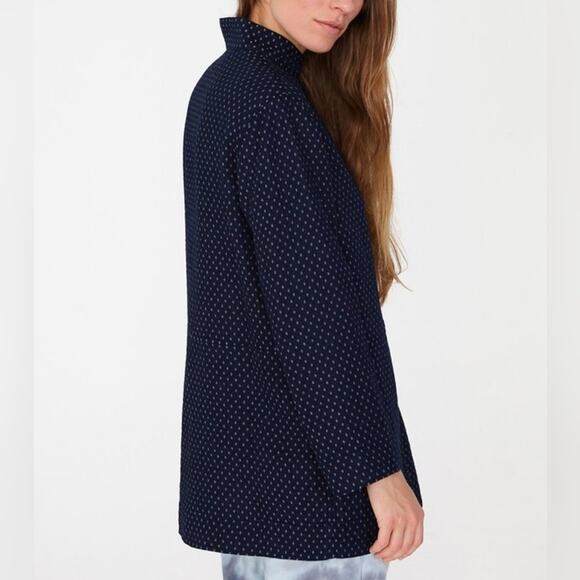 Raquel Allegra Jaquard Navy Blue Diamond Print Buttoned Blazer Coat Jacket Small - Picture 2 of 16